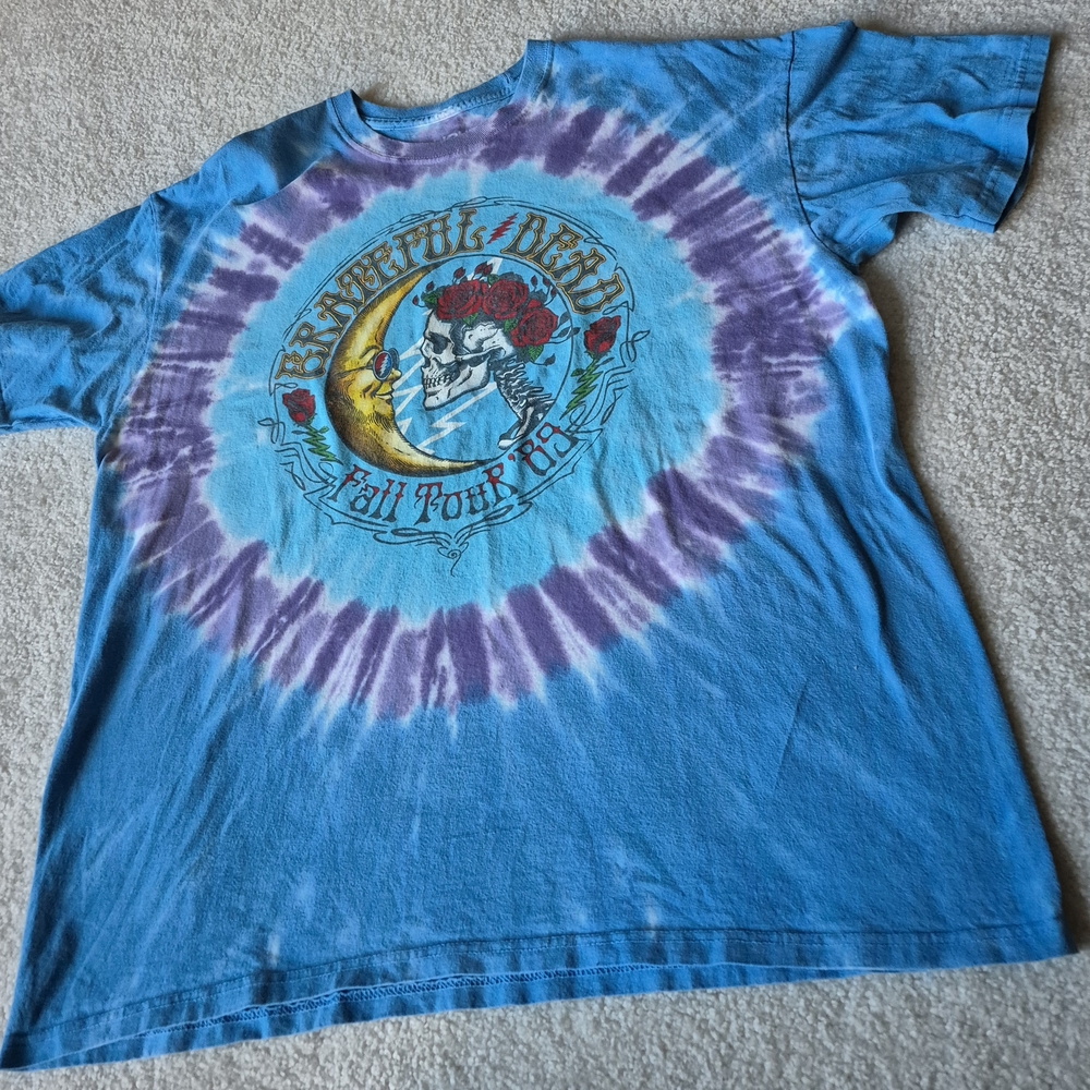 Grateful Dead Tie-Dye Band Tee with Moon & Skull Graphic - Blue/Purple/Red - Picture 4 of 5